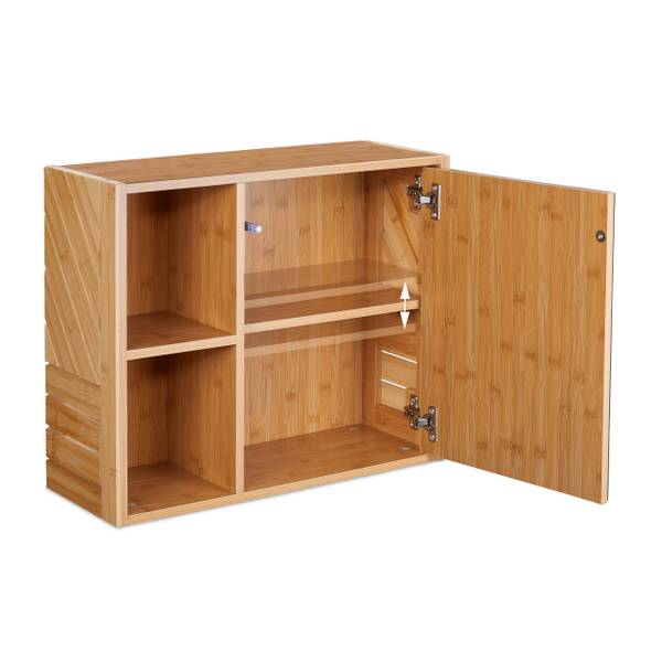 Badkamer spiegelkast met vakken bruin - bamboe - plaatmateriaal op houtbasis - glas - 55 x 45 x 20 cm