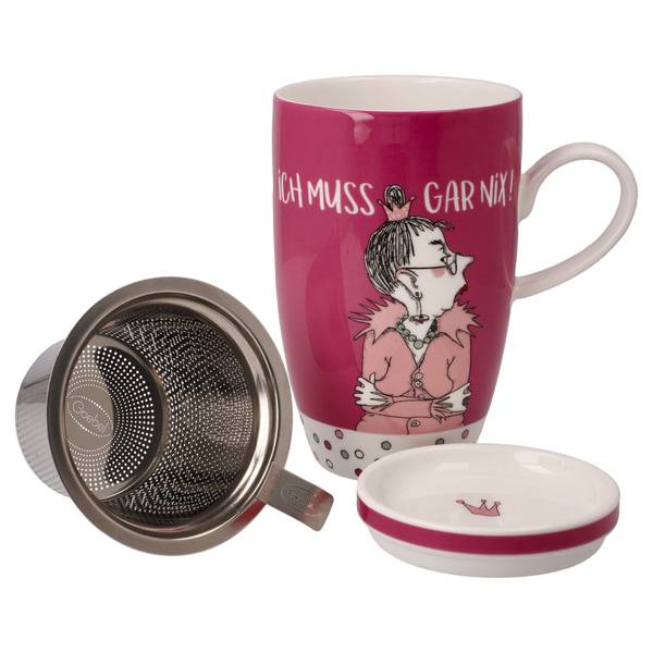 Teetasse Freundlieb - Ich muss gar nix Pink - Porzellan - 8 x 14 x 12 cm