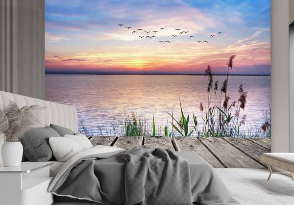 Fototapete Sonnenuntergang auf einem See 100 x 70 cm