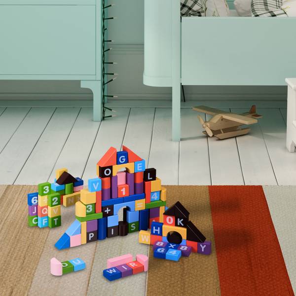 Bunte Bausteine im Set Blau - Violett - Gelb - Holzwerkstoff - 30 x 42 x 1 cm