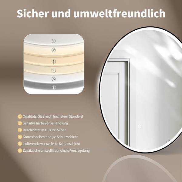 LED Spiegel Rund Sheffield 80 x 80 cm