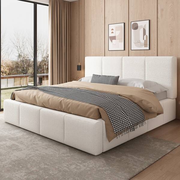 Lit rembourré LineMUD Ⅱ Beige - Bois manufacturé - 202 x 95 x 220 cm