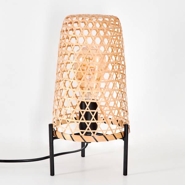 Tischleuchte Decollatura Beige - Schwarz - 19 x 53 x 19 cm - Flammenanzahl: 1 - Metall - Rattan