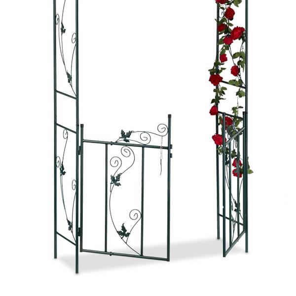 Arche de rosiers avec porte Vert - Fer - 114 x 230 x 37 cm
