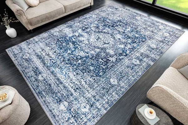Teppich OLD MARRAKESCH Beige - Blau - Grau - Baumwollstoff - Flachgewebe - Polyester - Wolle - 230 x 160 cm