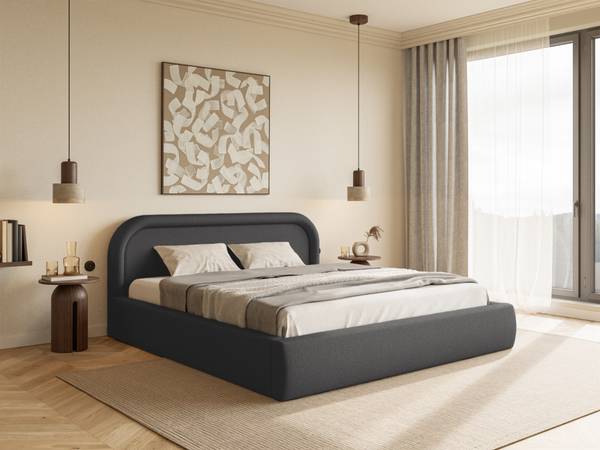 Lit coffre avec tête de lit RUVI Gris foncé