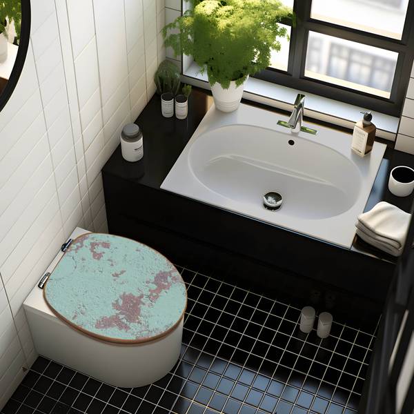 WC-Sitz mit Absenkautomatik Blaue Strukt Türkis - Bambus - Holzwerkstoff - 38 x 5 x 49 cm
