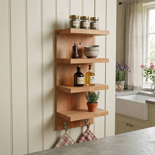 Wandregal Bad mit 4 Ablagen & 2 Haken Braun - Stahl - 28 x 60 x 16 cm