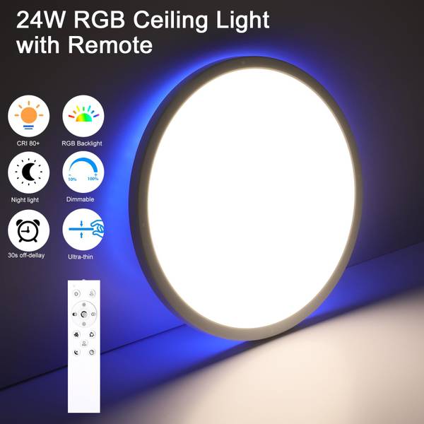 LED Deckenlampe RGB CE1133 Weiß - Kunststoff - Polyrattan - 34 x 3 x 34 cm