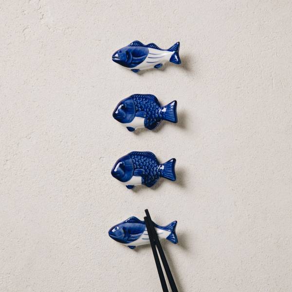 Essstäbchenablagen KIOTO 4er-Set Blau - Stein - 4 x 1 x 7 cm