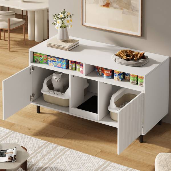 Katzentoiletten-Schrank CP09 Weiß - Holzwerkstoff - 66 x 66 x 120 cm