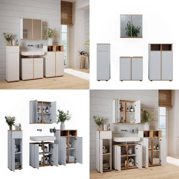 Badmöbel-Set Didi 49396 4er Set Braun - Weiß - Holzwerkstoff - 60 x 62 x 30 cm
