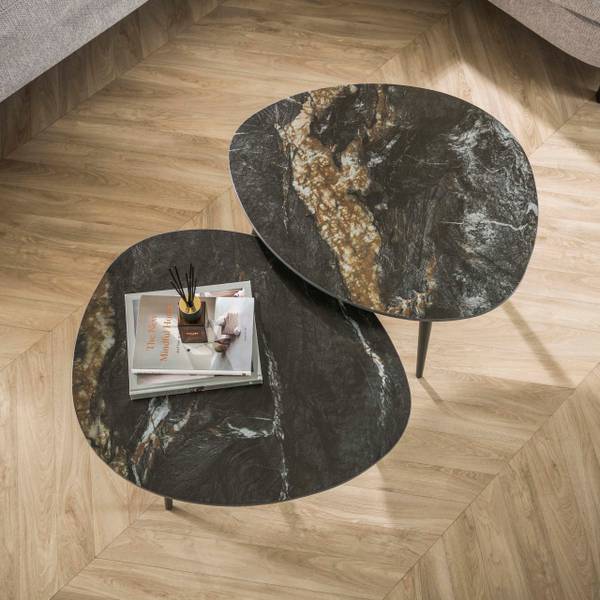 Couchtisch ORGANIC 2er-Set Schwarz - Keramik - 70 x 40 x 58 cm