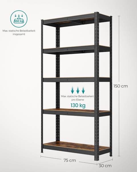 Schwerlastregal 100688 Schwarz - Stahl - 84 x 36 x 8 cm