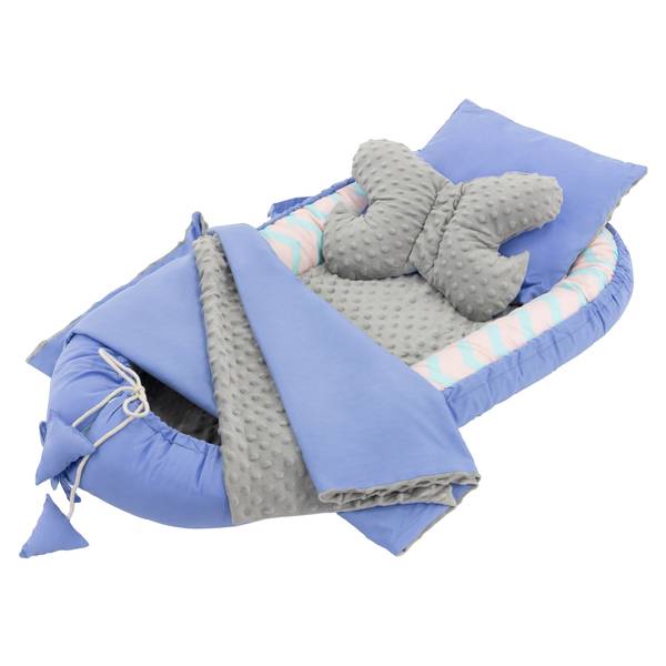 Babynestchen-Set 5-tlg. Blau - Samt - 50 x 10 x 90 cm