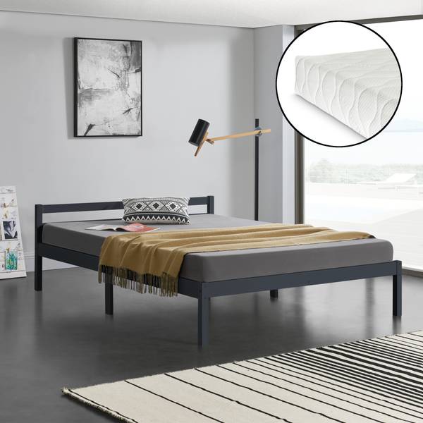 Bed Nakkila met matras grijs - massief hout - 146 x 50 x 206 cm