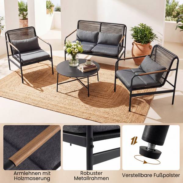 Gartenmöbel Set ZB34984SD 4-tlg. Grau - Rattan - 73 x 77 x 112 cm