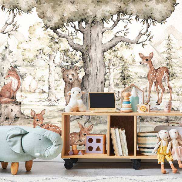 Fototapete für Kinder Tiere im Wald 350 x 256 x 256 cm