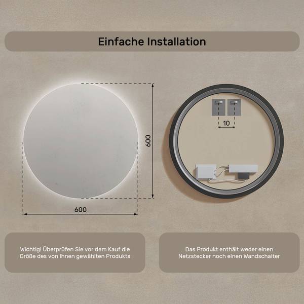 LED-Badezimmerspiegel MAG147 Spiegelglas - 60 x 60 x 1 cm