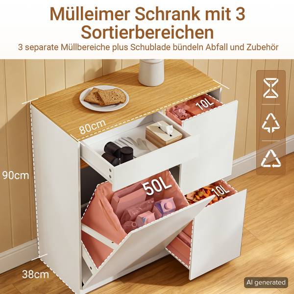 Küchenschrank FSB111-WN Braun - Weiß - Melamin - 38 x 90 x 80 cm