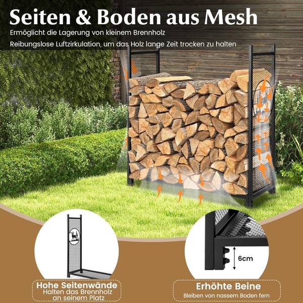 Kaminholzregal ZB33470 Schwarz - Metall - 38 x 117 x 121 cm