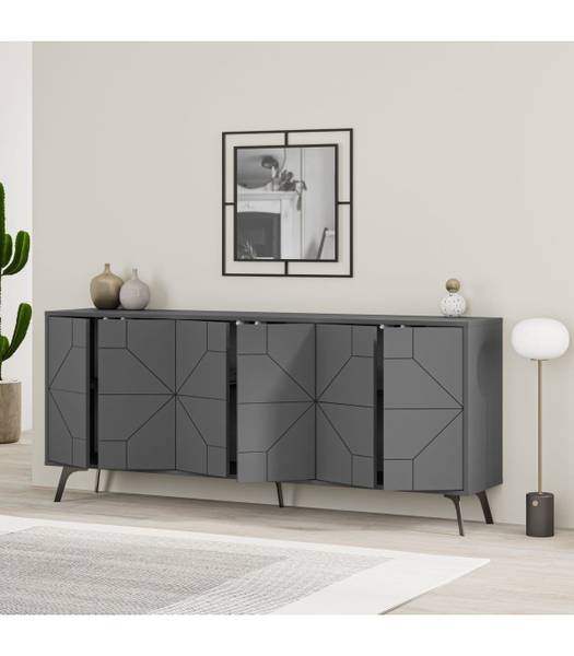 Sideboard mit Türen DUNE Grau - Holzwerkstoff - 35 x 78 x 184 cm