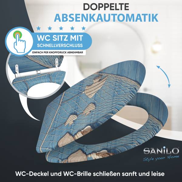 WC-Sitz Seefahrt Blau - Holzwerkstoff - 38 x 6 x 48 cm