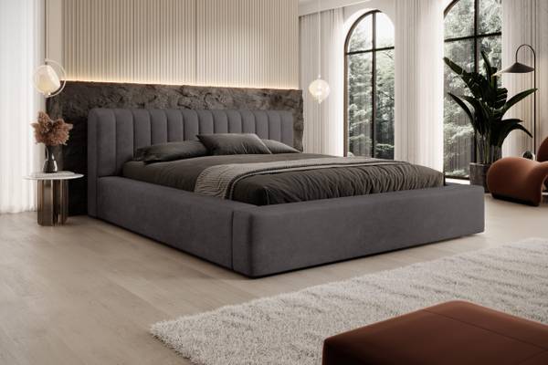 Gestoffeerd bed Vurmat antracietkleurig - Breedte: 220 cm