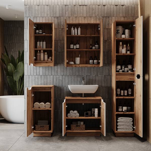 Waschbeckenunterschrank Lotta 58515 Eiche - Weiß