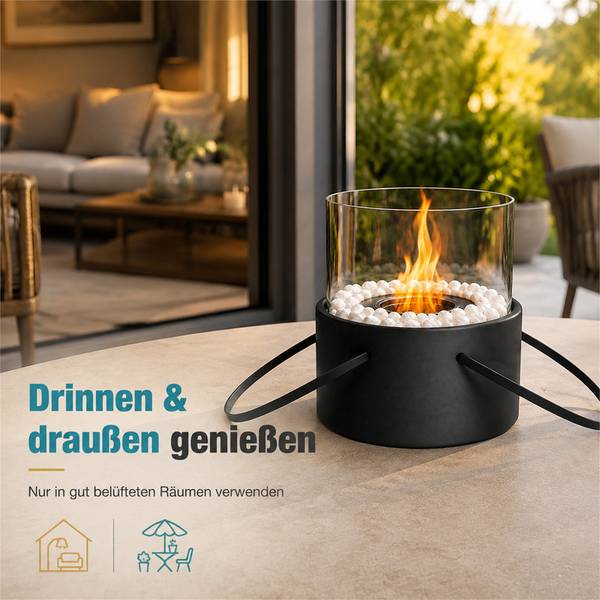 Tischkamin|Tischfeuer|Ethanolkamin Nypon Schwarz - Metall - 16 x 17 x 16 cm