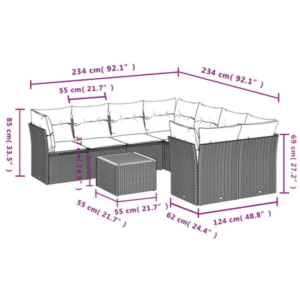 Garten-Lounge-Set 3035634-2 9-teilig Schwarz
