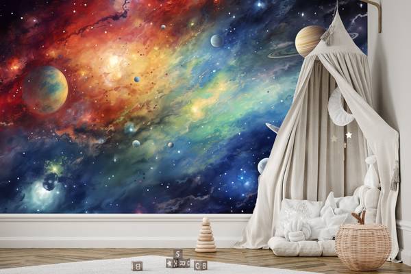 Fototapete WELTRAUM Planeten Sterne Rot - 315 x 210 x 210 cm
