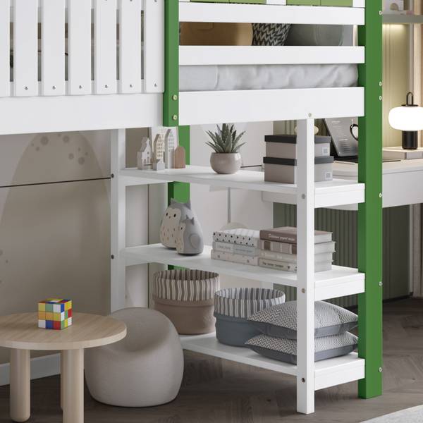 Lit mezzanine SHEFHomey I. Blanc - Bois manufacturé - Bois massif - 95 x 209 x 245 cm