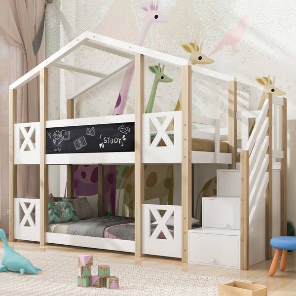 Etagenbett MonetWoody Ⅰ Weiß - Holzwerkstoff - Massivholz - 96 x 205 x 256 cm