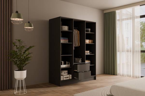 Kleiderschrank NELIA Graphit - Breite: 150 cm