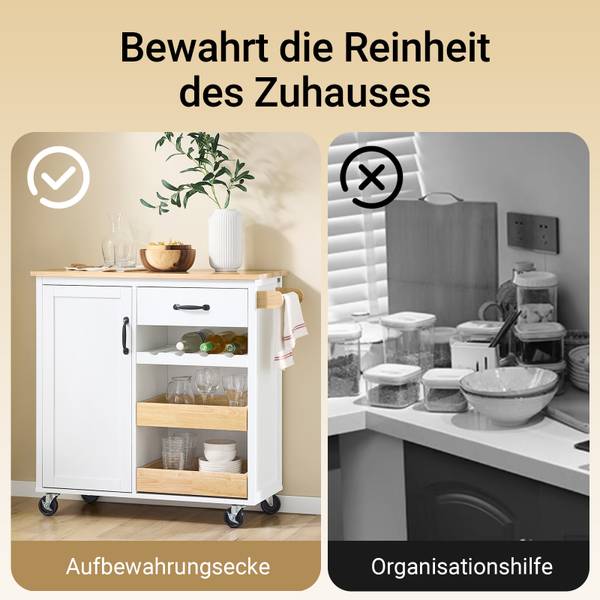 Küchenwagen FKW131-WN Braun - Weiß - Bambus - Holzwerkstoff - 42 x 87 x 92 cm