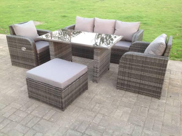 Gartensofa Set Grau (5er-Set) Grau - Webstoff - Polyresin - 67 x 79 x 177 cm