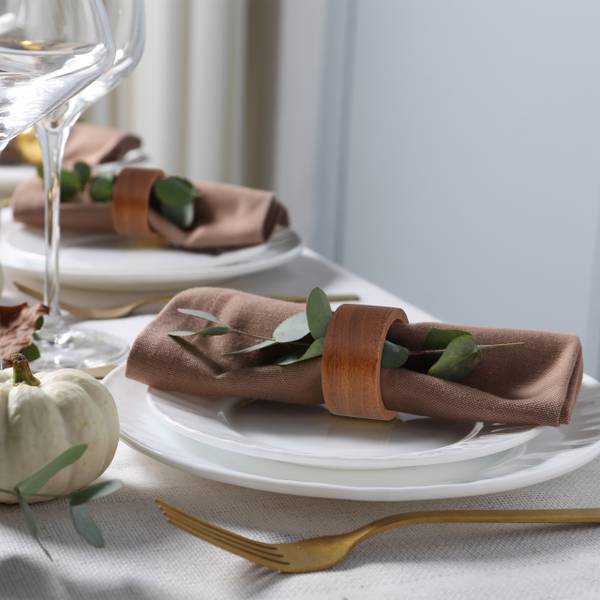 Servetringen in set van 12 bruin - plaatmateriaal op houtbasis - 5 x 3 x 5 cm