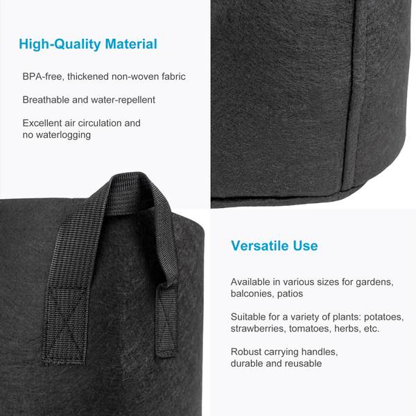 2x Pflanzsack 11 Liter Übertopf Kübel Schwarz - Textil - 5 x 26 x 38 cm