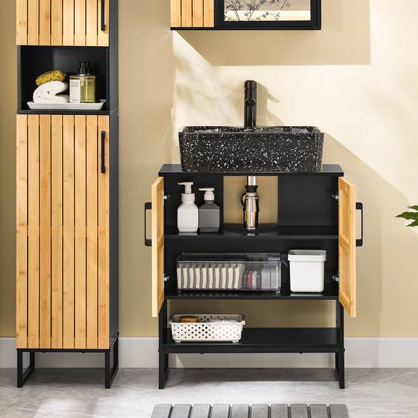 Badkameronderkast BZR202-SCH zwart - bruin - plaatmateriaal op houtbasis - 30 x 70 x 60 cm