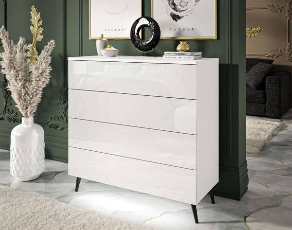 Kommode AURA mit Schubladen Hochglanz Weiß - Weiß - Schwarz