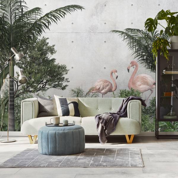 Fototapete PFLANZEN Flamingos Beton 135 x 90 x 90 cm
