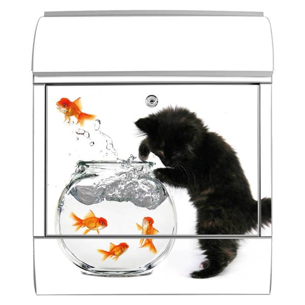 Briefkasten Stahl Katze Und Fisch Grau - Stahl - 38 x 46 x 13 cm