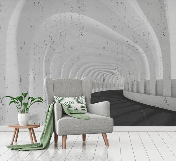 Fototapete Architektonischer Tunnel Schwarz - Grau - Vinyl - 350 x 255 x 1 cm