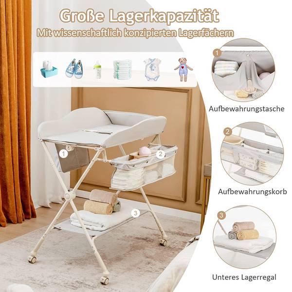 Klappbare Wickelstation Grau - Metall - 70 x 104 x 80 cm