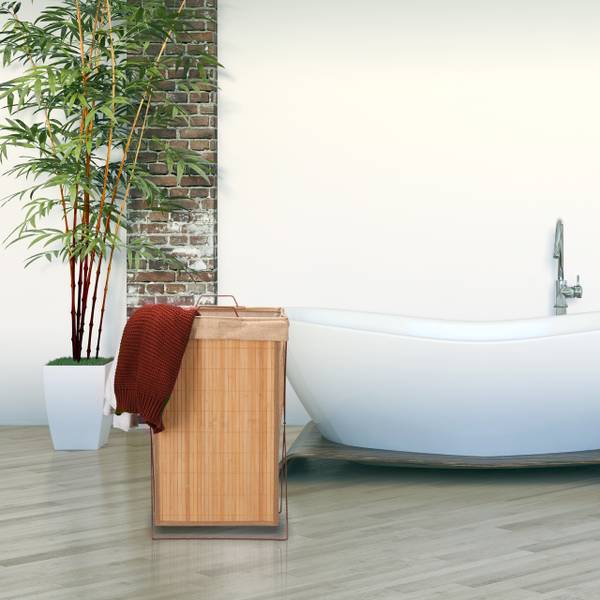 Wäschekorb Bambus mit Gestell Braun - Polyester - Stahl - 38 x 61 x 22 cm