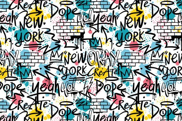 Fototapete 679 Graffiti Light modern Blau - Pink - Gelb - Fleece - 375 x 250 x 1 cm