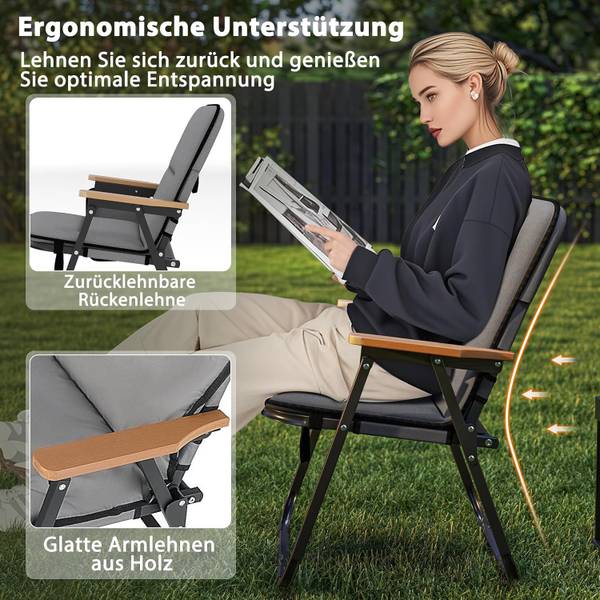 Campingstuhl ZB33126SD-4DE(2er-Set) Grau - Metall - 59 x 71 x 68 cm