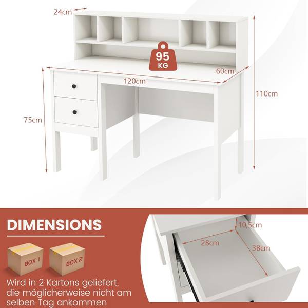 Bürotisch ON32752IT+DE Weiß - Holzwerkstoff - 60 x 110 x 120 cm