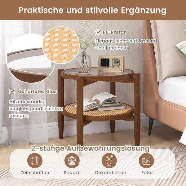 Beistelltisch JV11278 Braun - Massivholz - 56 x 46 x 56 cm